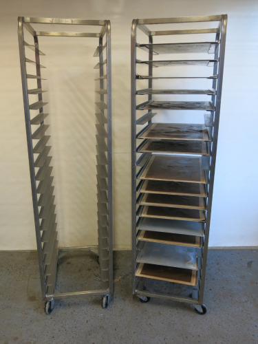 2 x Stainless Steel 20 Tray Catering Trolley, Size H182 x W48 x D60cm. Comes with 15 Trays.