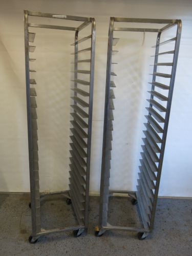 2 x Stainless Steel 20 Tray Catering Trolley, Size H182 x W48 x D60cm.