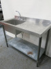Stainless Steel Single Bowl Sink with Taps & Shelf Under, Size H90 x W120 x 60cm. - 2