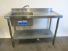Stainless Steel Single Bowl Sink with Taps & Shelf Under, Size H90 x W120 x 60cm.