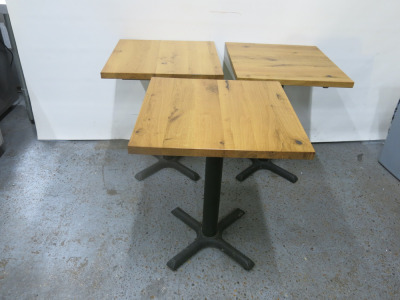 10 x Wooden Oak Finish Top Dining Table on Black Metal Frame, Size H75 x W60 x D60cm.