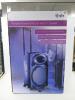 Boxed QTX Portable Powered PA Unit with 15" Speaker, Model QR15PA. Comes with 1 x VHF Wireless Microphones & IR Remote.