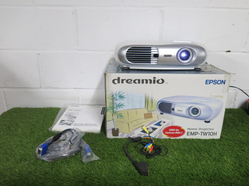 Epson Dreamio LCD Home Projector, Model EMP-TW10. Comes in Original Box with User Manual & Power Supply.