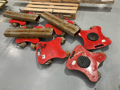 6 x Eco-Skate Roto Industrial Machine Moving Skates, 4000kg . NOTE: three have box metal welded to tops.