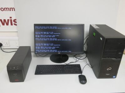 Fujitsu Primergy TX100 S3 Tower Server, Model M15W-D3009, S/N YLLD050455, with APC Smart-UPS SC620 Power Supply & AOC 24" LED Monitor, Model E2470SWH with Dell Keybaord & Mouse.