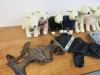 8 x Assorted Small Dog Jumpers, Fleece & Raincoats, 2 x Barbour Harnesses & 8 x Leather Dog Display's with 7 x Pearl Hangars. - 2