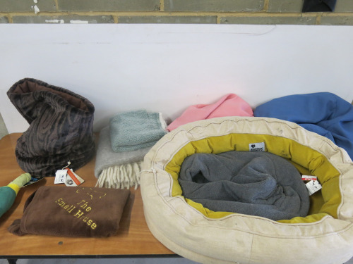 Dog Bedding & Blankets to Include: Dog Bed, 2 x Bean Bags, 2 x Snuggle Beds, 3 x Blankets & Plush Toy.