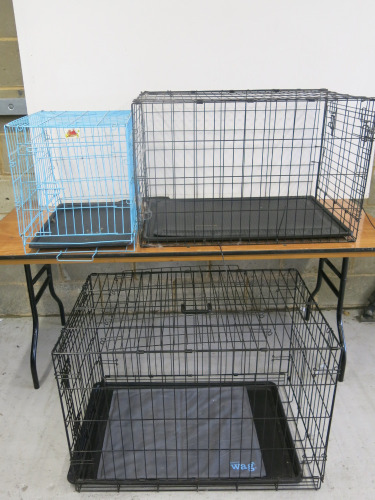 3 x Mesh Dog Cages, 2 x Large & 1 x Medium. NOTE: condition used.