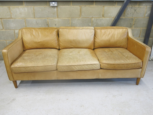 West Elm Leather 3 Seater Sofa with 3 Cushions & 3 Back Cushions. Size H77 x W205 x D90cm.