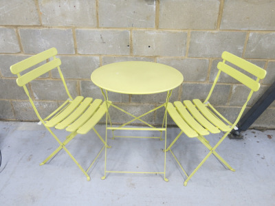 Metal Folding Round Table with 2 Metal Folding Chairs in Mustard.