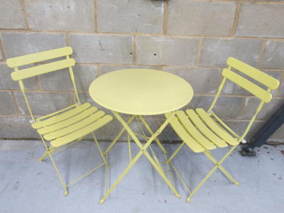 Metal Folding Round Table with 2 Metal Folding Chairs in Mustard.