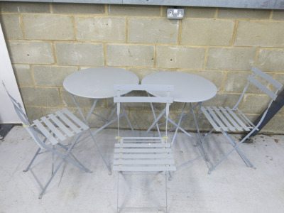 2 x Metal Folding Round Tables with3 Metal Folding Chairs in Grey.