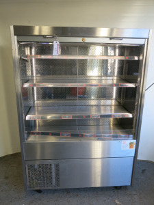CED Fabrications Illuminated Refrigerated Multideck with Nightblind, Model MM1200S, S/N 235454-1, YOM 01/2020. Size H172 x W120 x D64cm.