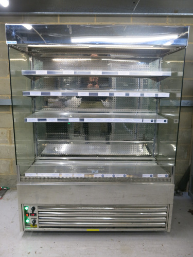 Frost Tech Multi Deck Merchandiser, Model SDF75/150FG, S/N 028/101015CN. Comes with 4 Adjustable Shelves, Interior Light, Night Blind, Polished Stainless Steel Interior & Exterior with Ticket Strips. Size H200 x W150 x D75cm.