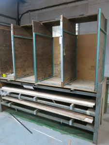 3 Shelf & 4 Compartment Material Storage Unit for Board/Veneer Plus Lengths of Timber, Approx 10' Wide.