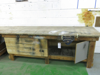 Woodwork Bench with Record No 53 Vice. Size H90 x W244 x D80cm.