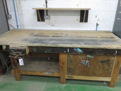 Woodwork Bench with Record No 53 Quick Release Vice. Size H90 x W247 x D98cm.