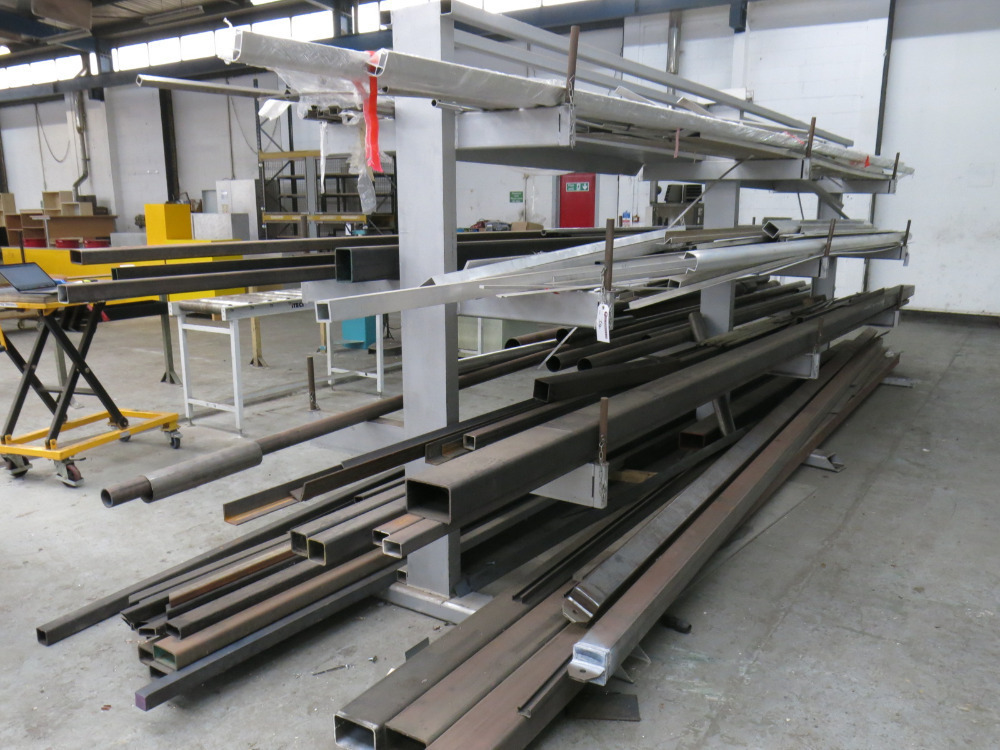 Metal Lengths Rack 3 Tier 6m Cantilever Rack Containing Approx 100 x Assorted Lengths of ...