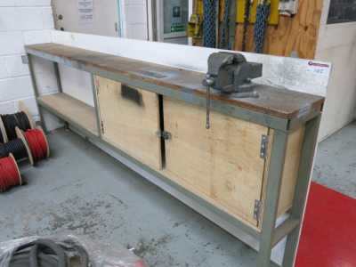 3m Workbench with 2 Cupboards, Shelf & Vice.