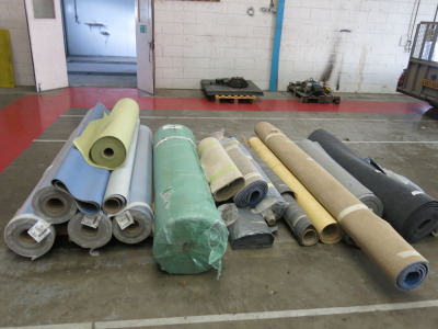 5 x New & 10 Part Rolls of Assorted Lino, Carpet & Underlay to Include: 4 x New Adhesive Free Rolls of Bluebell Lino (Size 40sqm), 1 x New Roll of Easyliner & Assorted Other (As Viewed).