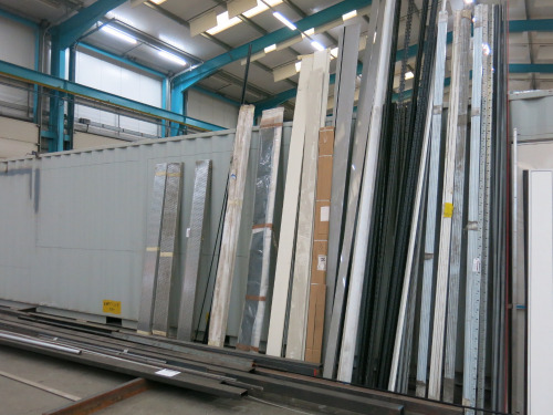 Quantity of Assorted Lengths & Profile Metals to Include: Steel Box Metal, Flat Bars, Angle & Chanel (Up To 7.5m), Trunking & Finished Tracking (As Viewed). NOTE: located alongside container & on floor.