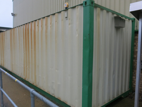 40ft Container Converted to Store Room, Fully Racked Internally with Caged Storage, Lighting & Power in Green & Cream (Attached to Shed 2). NOTE: buyer required to disconnect and make good.