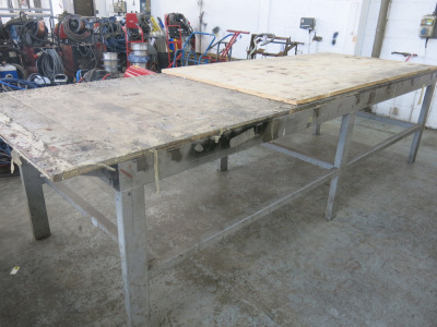 Boxed Steel Metal Frame Table with Ply Top, Size H98 x W375 x D122cm.