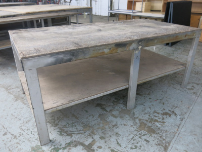 Boxed Steel Metal Frame Table with Ply Top & Shelf Under, Size H98 x W244 x D122cm