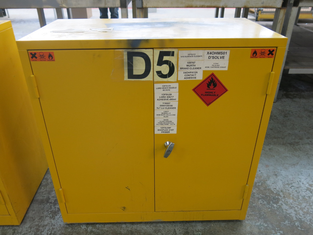 2 Door Yellow Coshh Cupboard, Size H92 x W90 x D46cm.