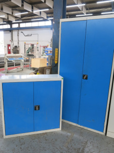 2 x Bott Blue 2 Door Cabinets with Shelves, Size H200 & 100 x W100 x D30cm.