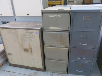 3 x Assorted Metal Cabinets to Include: 2 x 4 Drawer Metal Filing Cabinets & 1 x 2 Door Cabinet.