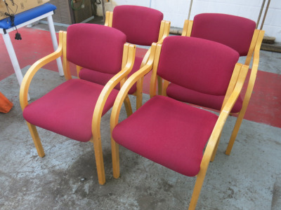 6 x Red Hopsack Reception Chairs on Wooden Frame.