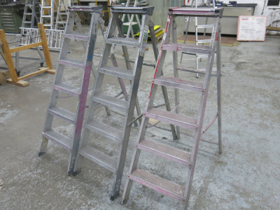 3 x Assorted Metal Step Ladders to Include: 4 x 5 Tread.