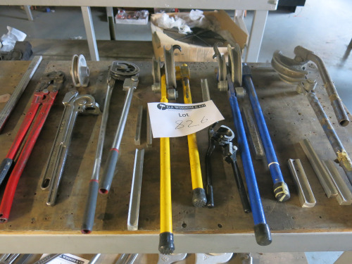 Pipe Bending Tools to Include: 6 x Domestic Plumbing Pipe Benders & Formers with Bolt Croppers (As Viewed). LOCATED IN REAR PLUMBING WORKSHOP SHED 1.