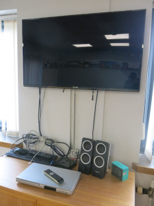 Panasonic 39" TV with Wall Bracket, Remote, Logitech Speakers & Matsui DVD Player with Remote.