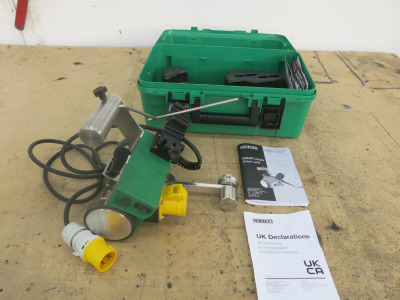 Leister Minifloor Drive Unit, 110V. Appears Unused. Comes in Carry Case with Accessories (As Viewed).