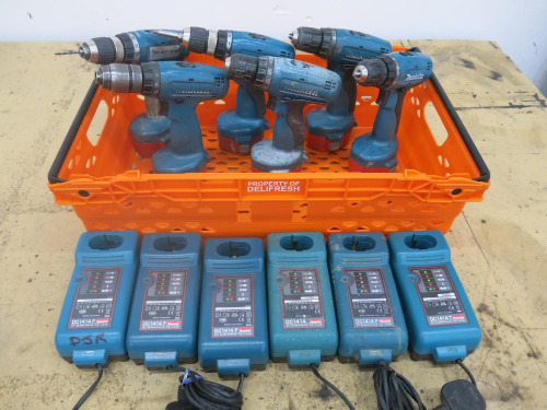 Crate Containing 6 x Makita Cordless Drills 6280D, 6 x Batteries & 6 x Chargers (As Viewed).Crate not Included.