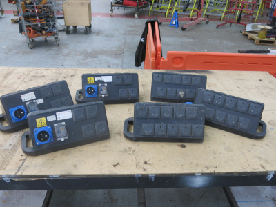 6 x Rubber Box Co Ltd Power Distribution Triangle Breakout Box with 14 x 13A Sockets.