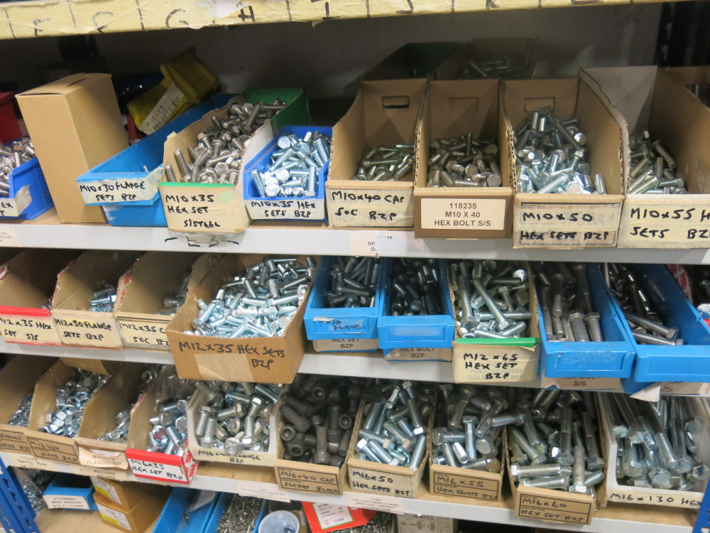 Pem Nut Store Rack 3 x Racks with Approx 22 Shelves of Nuts, Bolts, Washers, Rivets ...