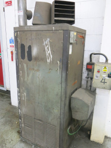 Powrmatic Oil Fired Factory Space Heater, Model CP0100, S/N 1WM16 with MU-WAY Burner. NOTE: buyer to disconnect & leave good (LOCATION SHED 1).