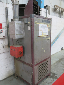 Ambirad Oil Fired Factory Space Heater, Model VCH200, S/N 024500062 with Riello 40 Burner. NOTE: buyer to disconnect & leave good (LOCATION SHED 2).