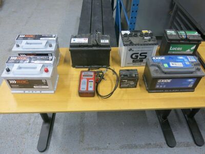 7 x Assorted Car Batteries & Battery Tester.