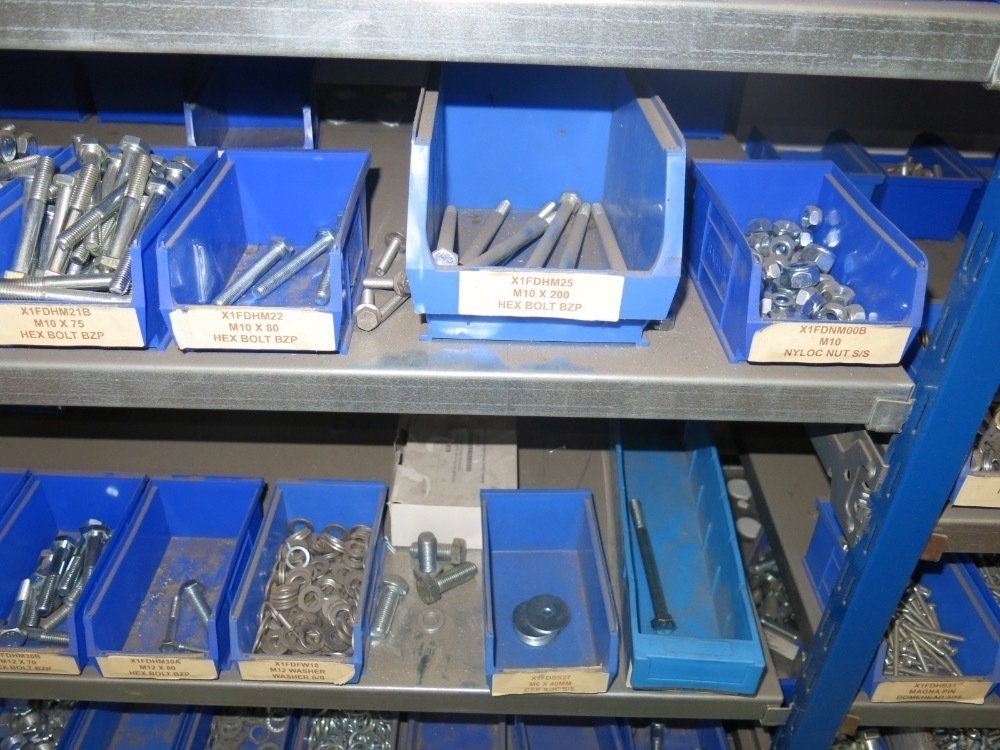 5 x Bays of Blue Parts Racking with Approx 260 x Lin Bins of Fixings ...