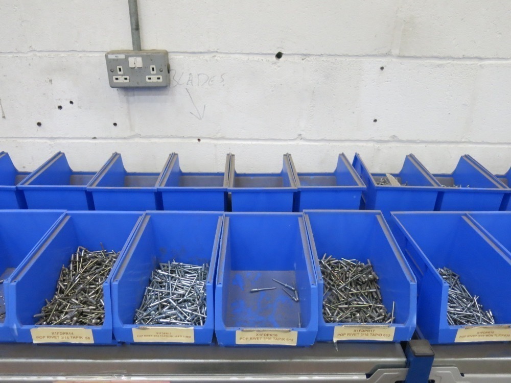 5 x Bays of Blue Parts Racking with Approx 260 x Lin Bins of Fixings ...