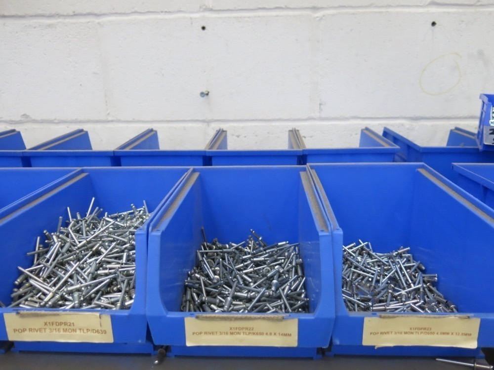 5 x Bays of Blue Parts Racking with Approx 260 x Lin Bins of Fixings ...