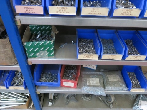 5 x Bays of Blue Parts Racking with Approx 260 x Lin Bins of Fixings ...