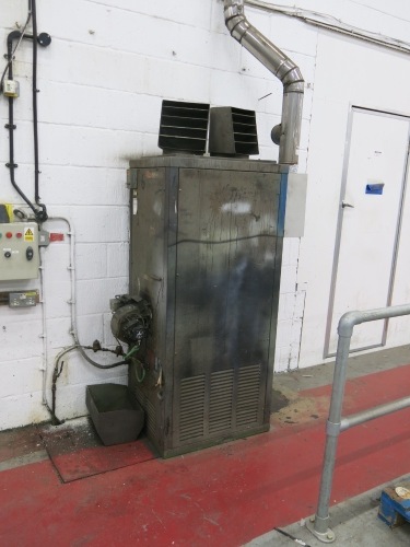 Powrmatic Oil Fired Factory Space Heater, Model CP0100, S/N 1WM1C with MU-WAY Burner. NOTE: buyer to disconnect & leave good (LOCATION SHED 1).