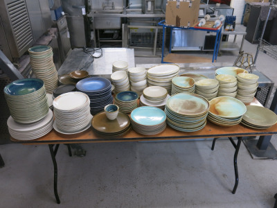 Approx 380 Pieces of Assorted Branded Bonna, Dudson, Churchill, Porland Stone Ware Crockery to Include: Bowls, Side Plates, Dinner Plates etc (As Viewed/Pictured).