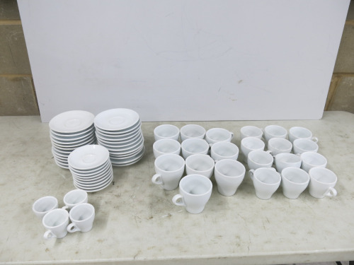 59 x Assorted Sized Mazza Rapida White Cups & Saucers to Include: 26 x Cups & 33 x Saucers.