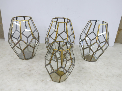 4 x Assorted Sized Brass Effect & Glass Candle Holders. NOTE: condition (As Viewed/Pictured).